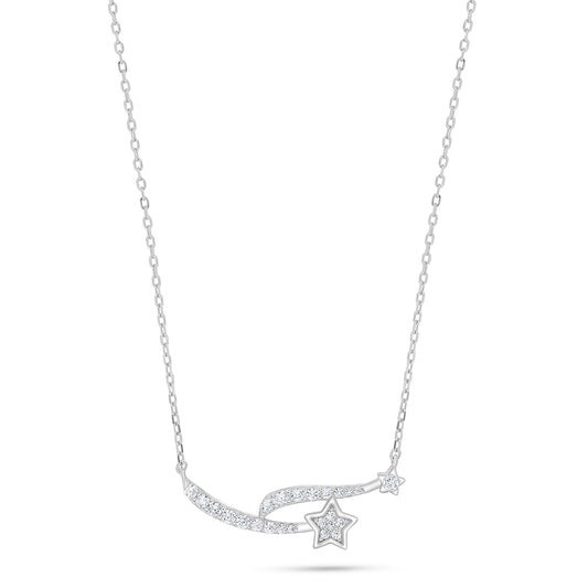 Sterling Silver 925 Necklace Rhodium Plated Embedded With White Zircon