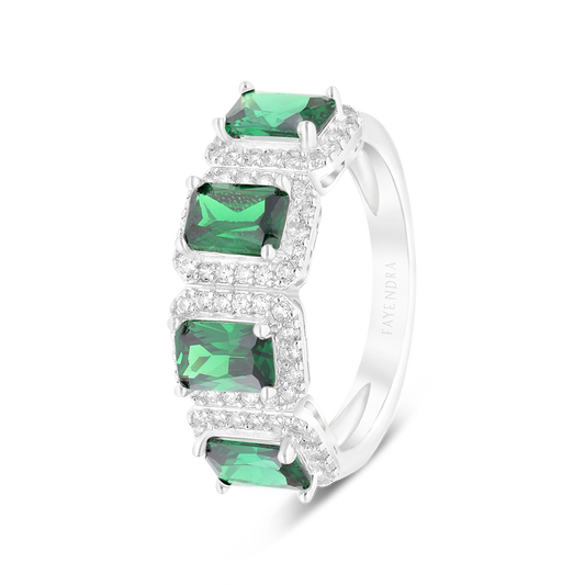 Sterling Silver 925 Ring Rhodium Plated Embedded With Emerald