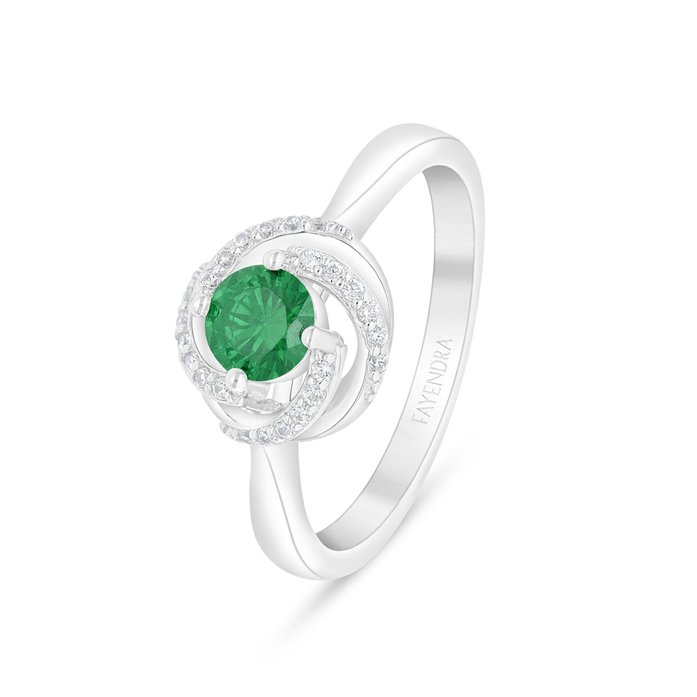 Sterling Silver 925 Ring Rhodium Plated Embedded With Emerald Zircon And White Zircon