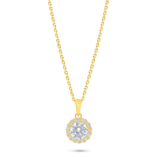Sterling Silver 925 Necklace Golden Plated Embedded With White Zircon