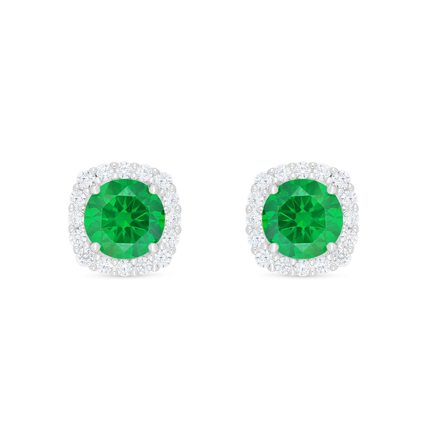 Sterling Silver 925 Earring Rhodium Plated Embedded With Emerald Zircon And White Zircon
