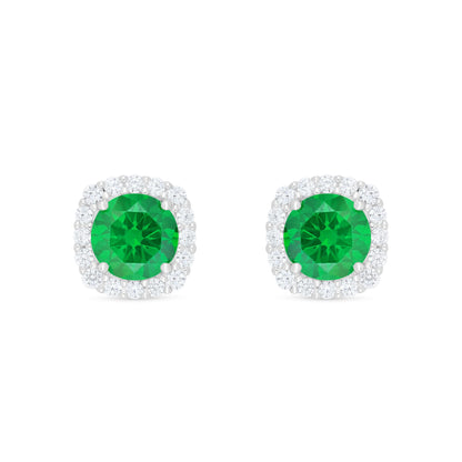 Sterling Silver 925 Earring Rhodium Plated Embedded With Emerald Zircon And White Zircon