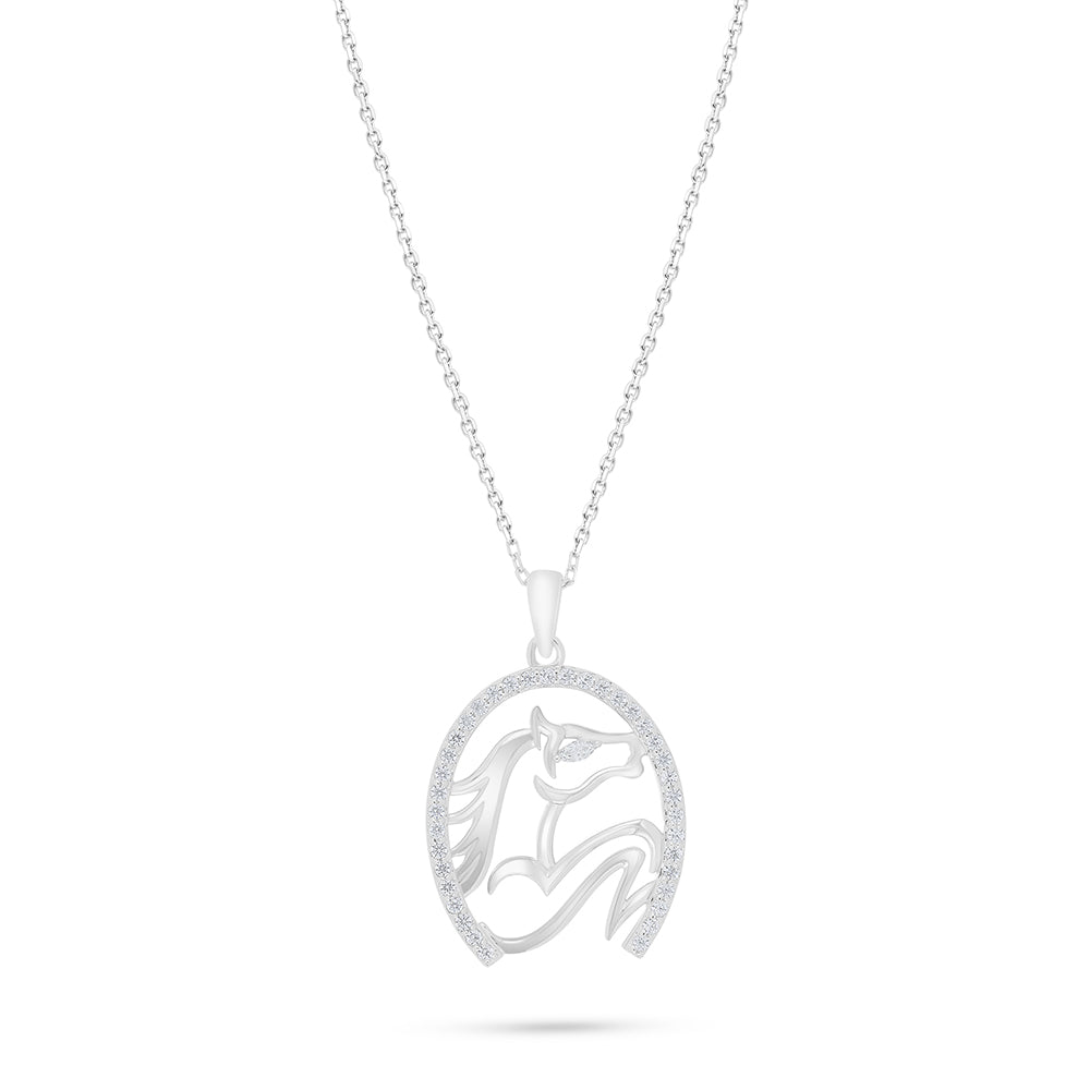 Sterling Silver 925 Necklace Rhodium Plated Embedded With White Zircon