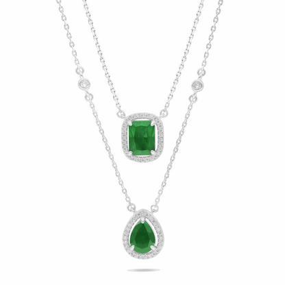 Sterling Silver 925 Necklace Rhodium Plated Embedded With Emerald Zircon And White Zircon