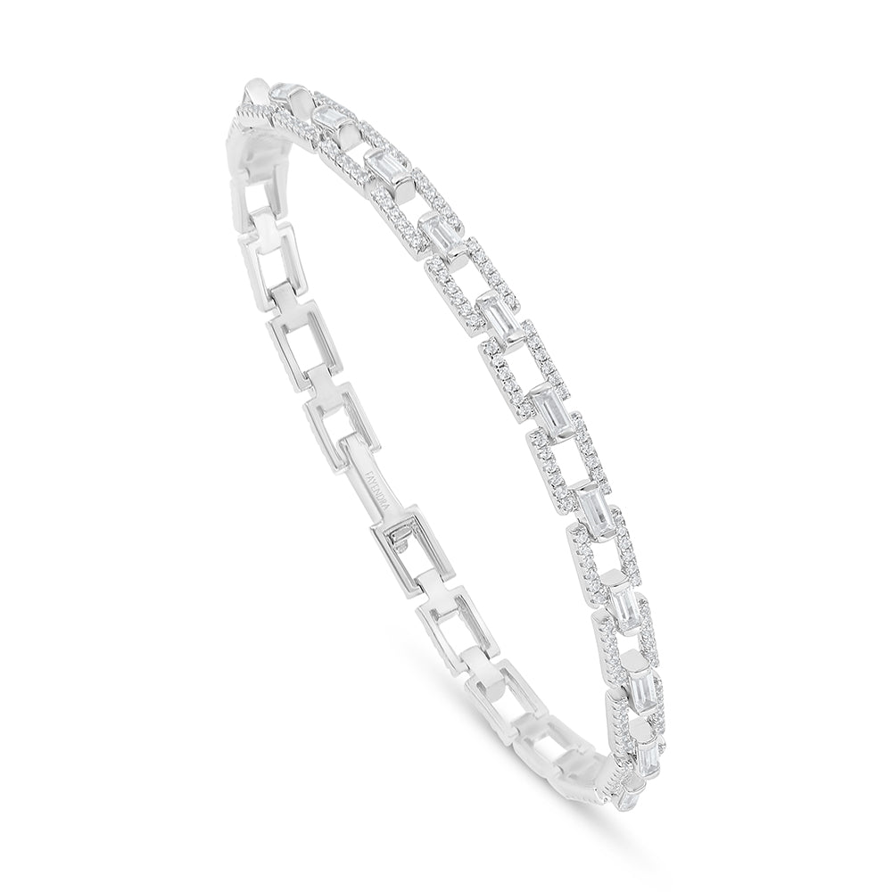 Sterling Silver 925 Bracelet Rhodium Plated Embedded With White Zircon