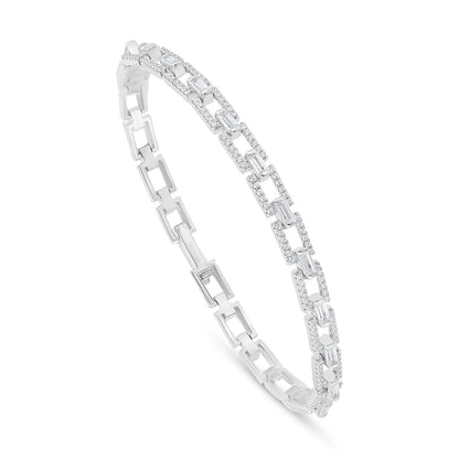 Sterling Silver 925 Bracelet Rhodium Plated Embedded With White Zircon