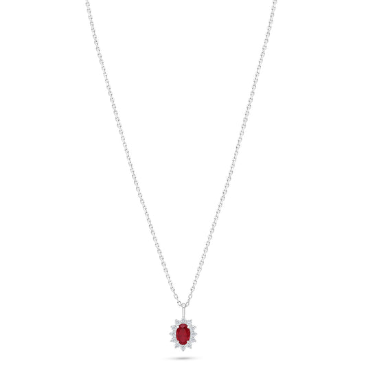 Sterling Silver 925 Necklace Rhodium Plated Embedded With Ruby Corundum And White Zircon
