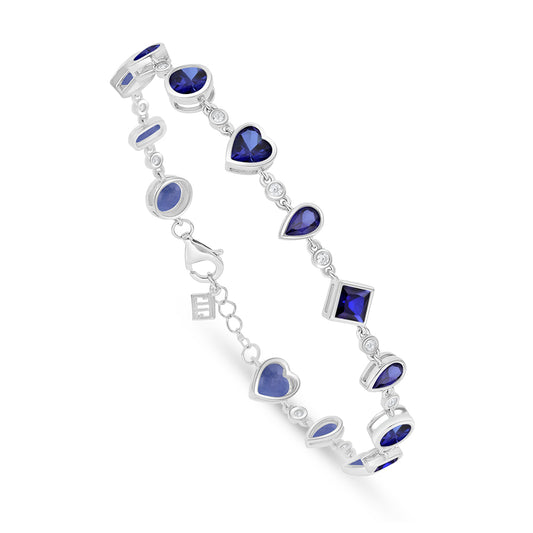 Sterling Silver 925 Bracelet Rhodium Plated Embedded With Sapphire Corundum And White Zircon