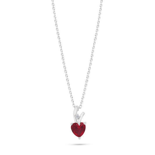 Sterling Silver 925 Necklace Rhodium Plated Embedded With Ruby Corundum And White Zircon