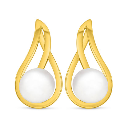 Sterling Silver 925 Earring Golden Plated Embedded With Natural White Pearl