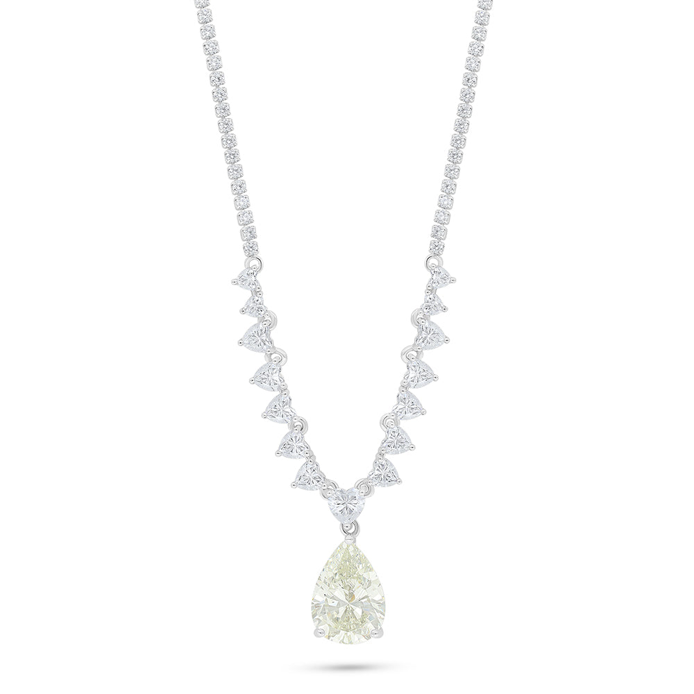 Sterling Silver 925 Necklace Rhodium Plated Embedded With Diamond Zircon And White Zircon