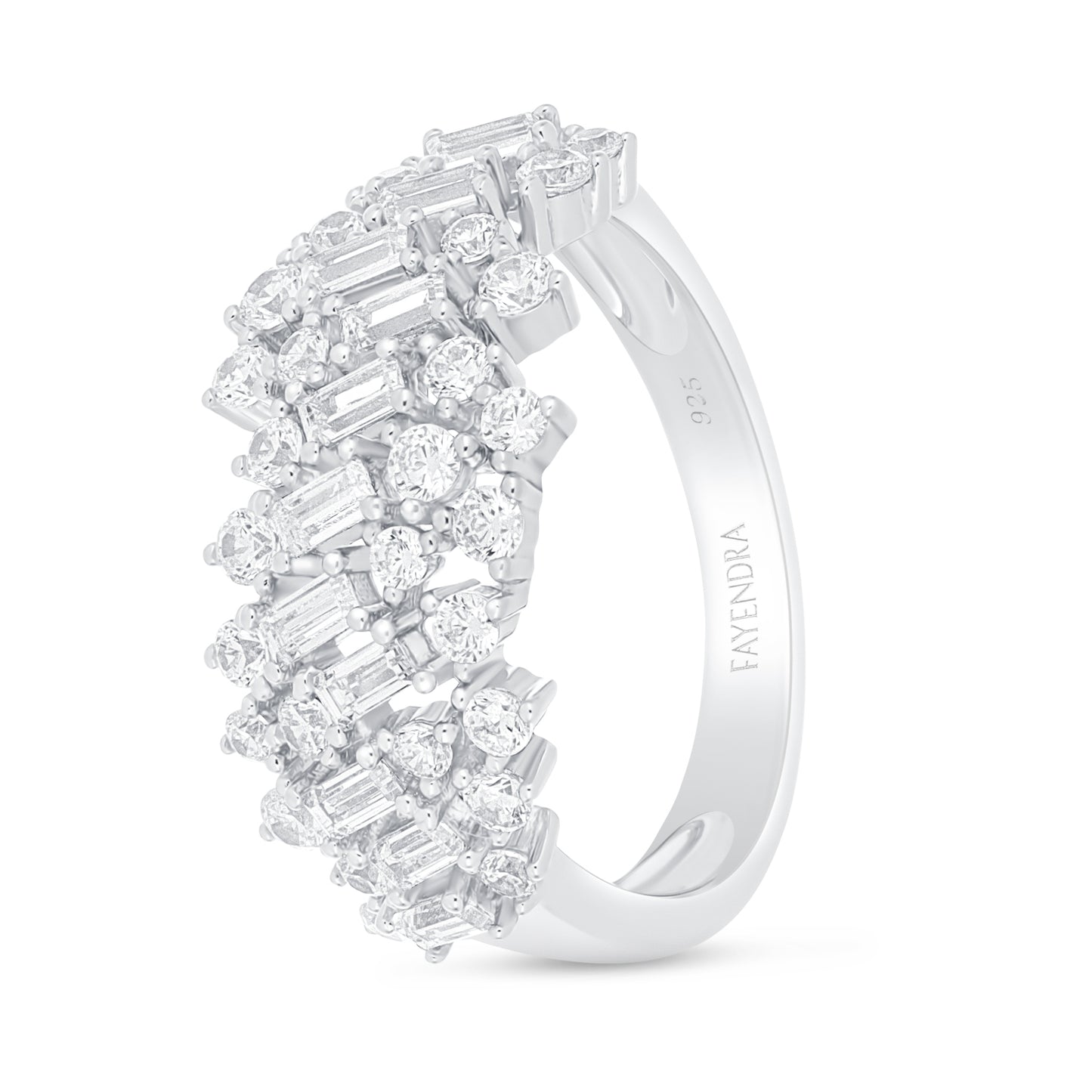 Sterling Silver 925 Ring Rhodium Plated Embedded With White Zircon