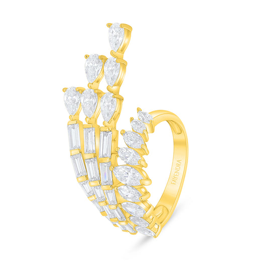 Sterling Silver 925 Ring Golden Plated Embedded With White Zircon
