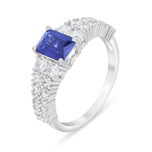 Sterling Silver 925 Ring Rhodium Plated Embedded With Sapphire Corundum And White Zircon