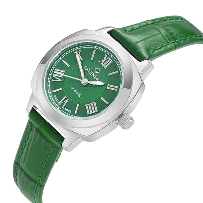 Stainless Steel 316L Watch Silver Color Green Leather - GREEN METAL DIAL