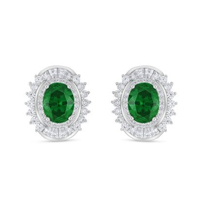 Sterling Silver 925 Earring Rhodium Plated Embedded With Emerald Zircon And White Zircon