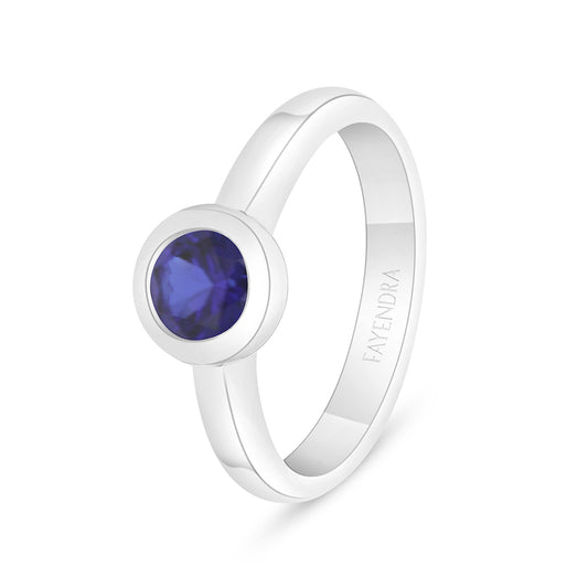Sterling Silver 925 Ring Rhodium Plated Embedded With Sapphire Corundum