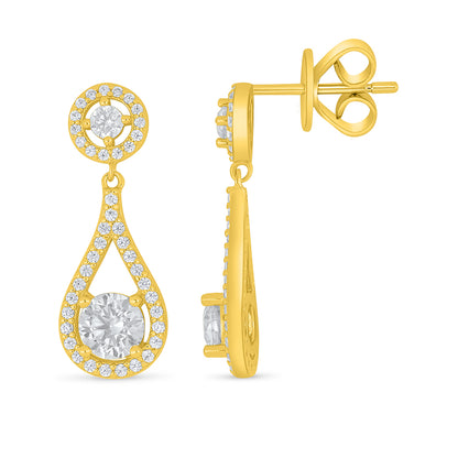Sterling Silver 925 Earring Golden Plated Embedded With Diamond Zircon And White Zircon