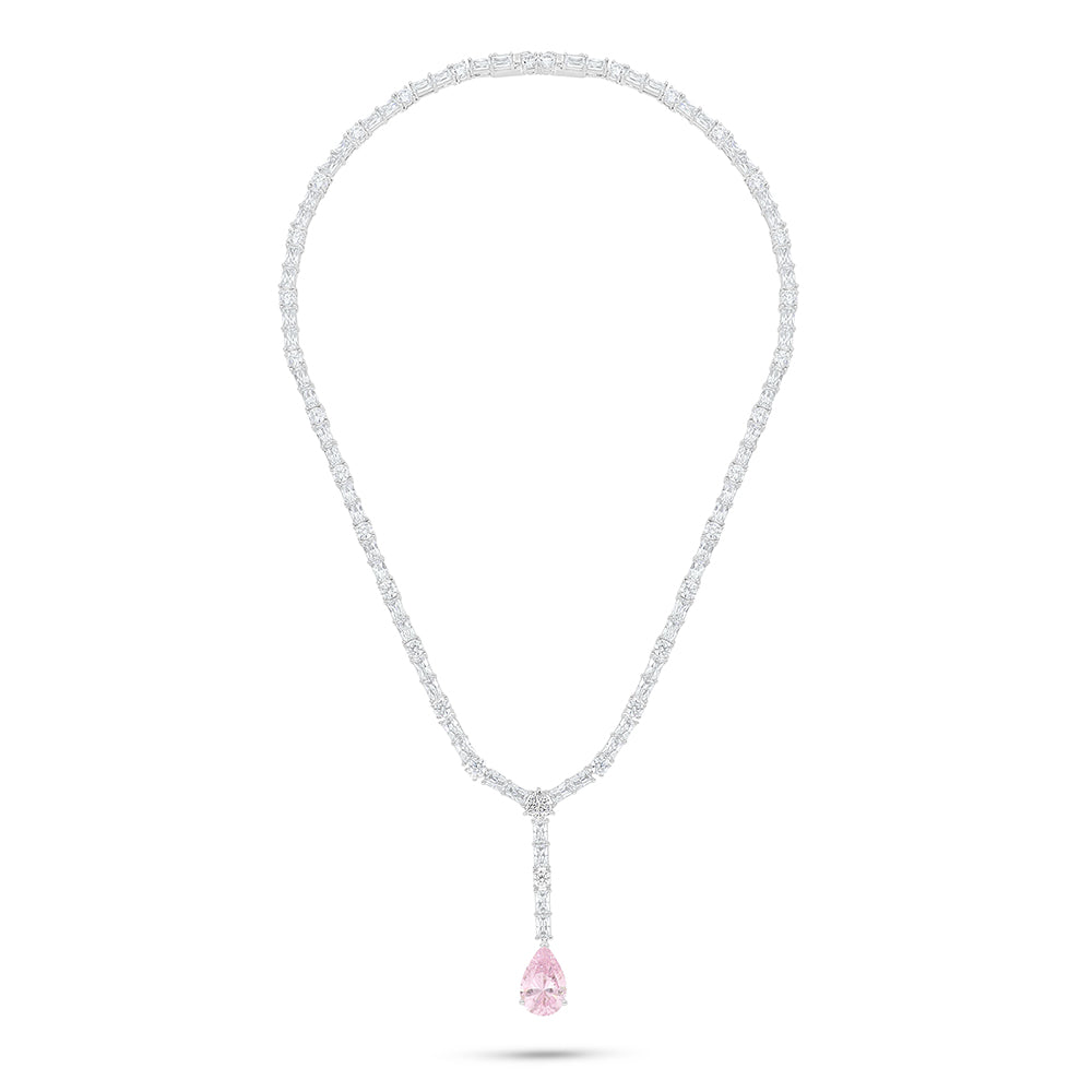 Sterling Silver 925 SET Rhodium Plated Embedded With Pink Zircon And White Zircon