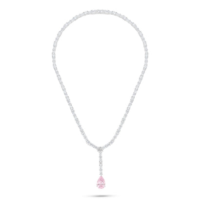 Sterling Silver 925 SET Rhodium Plated Embedded With Pink Zircon And White Zircon