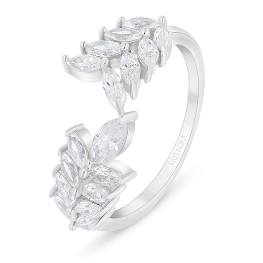 Sterling Silver 925 Ring Rhodium Plated Embedded With White Zircon