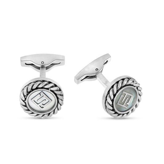 Stainless Steel Cufflink 316L Silver Color Embedded With White shell Matt Steel