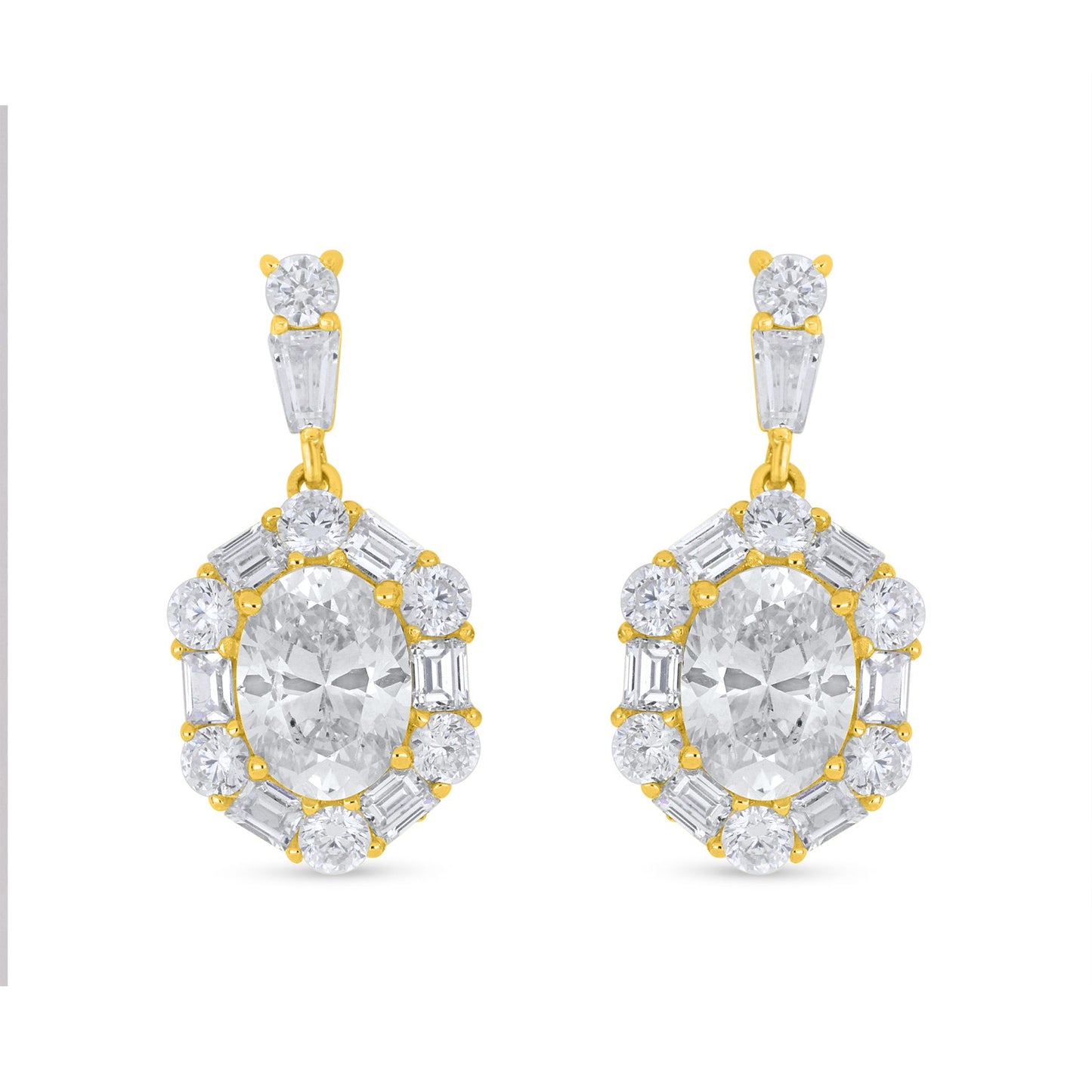 Sterling Silver 925 Earring Golden Plated Embedded With White Zircon