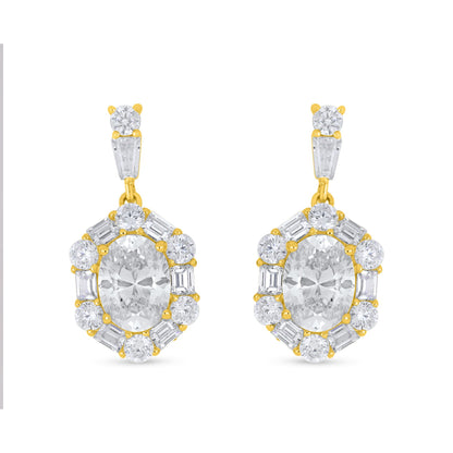 Sterling Silver 925 Earring Golden Plated Embedded With White Zircon