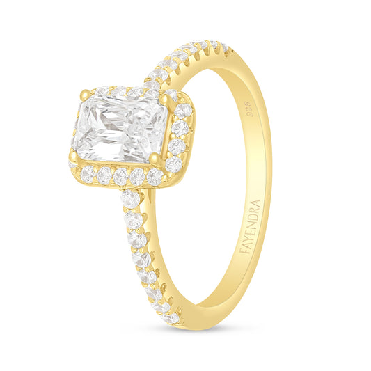 Sterling Silver 925 Ring Golden Plated Embedded With White Zircon