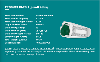 Sterling Silver 925 Men Ring Rhodium Plated Embedded With Natural Emerald And Natural Diamond (CVD)