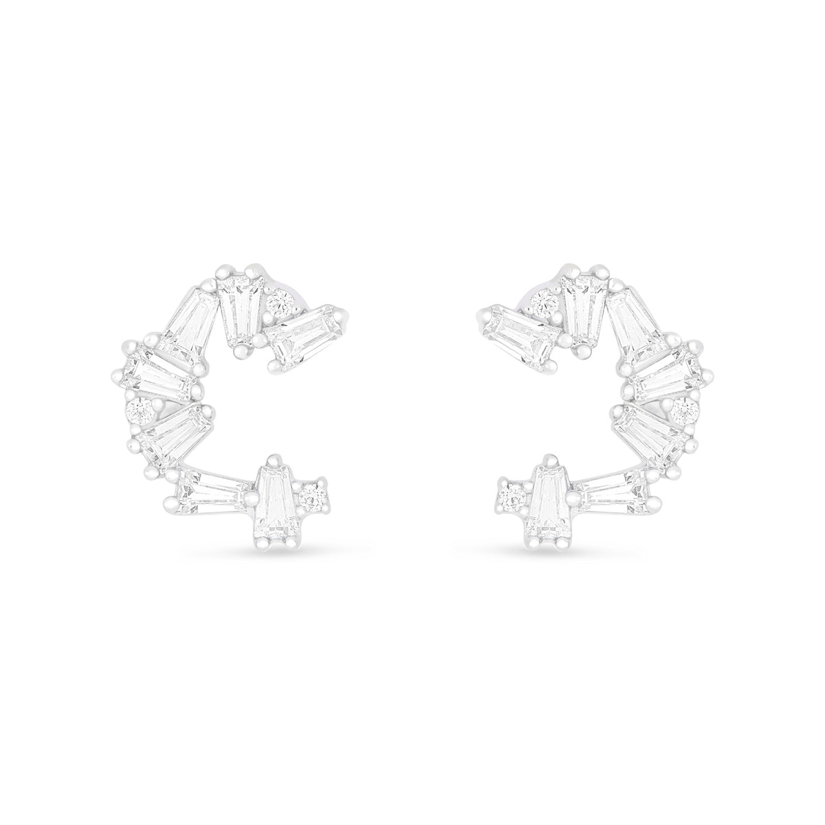Sterling Silver 925 Earring Rhodium Plated Embedded With White Zircon