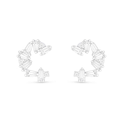 Sterling Silver 925 Earring Rhodium Plated Embedded With White Zircon