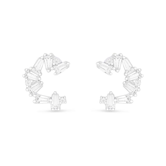 Sterling Silver 925 Earring Rhodium Plated Embedded With White Zircon