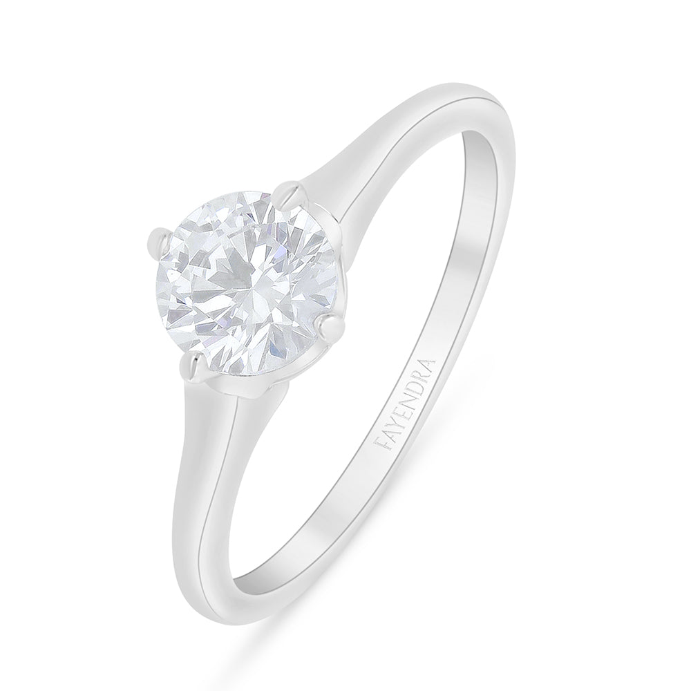 Sterling Silver 925 Ring Rhodium Plated Embedded With White Zircon