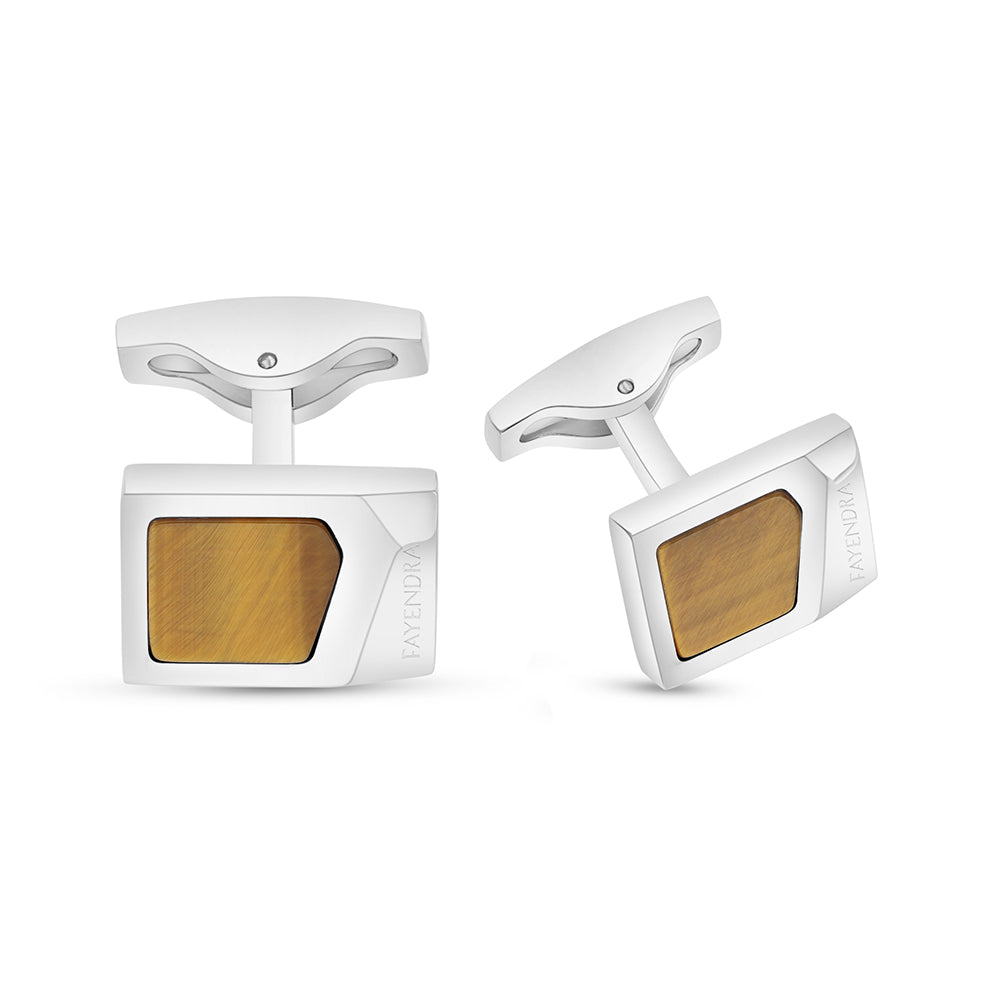 كبك ستانلس ستيل لون فضي عيار L316 مرصع احجار عين النمر اصفر Shiny Steel