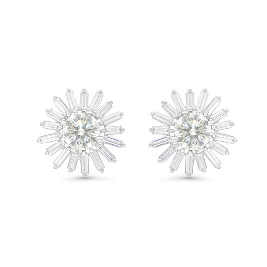Sterling Silver 925 Earring Rhodium Plated Embedded With Yellow Zircon And White CZ