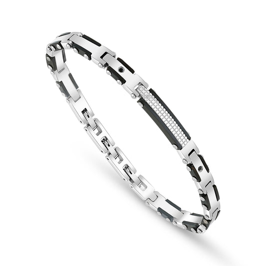 Stainless Steel 316L And 304 L Bracelet, Silver And Black Color Embedded With Black Spinal For Men