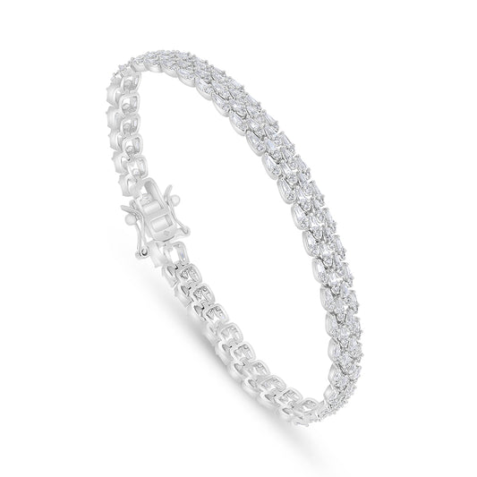 Sterling Silver 925 Bracelet Rhodium Plated Embedded With White Zircon