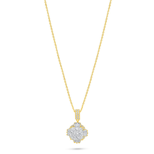 Sterling Silver 925 Necklace Golden Plated Embedded With Diamond Zircon And White Zircon