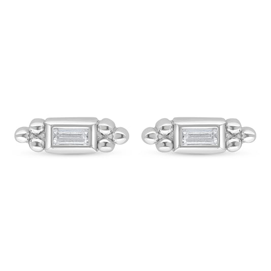 Sterling Silver 925 Earring Rhodium Plated Embedded With White Zircon