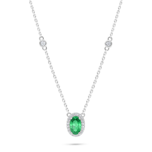 Sterling Silver 925 Necklace Rhodium Plated Embedded With Emerald Zircon And White Zircon