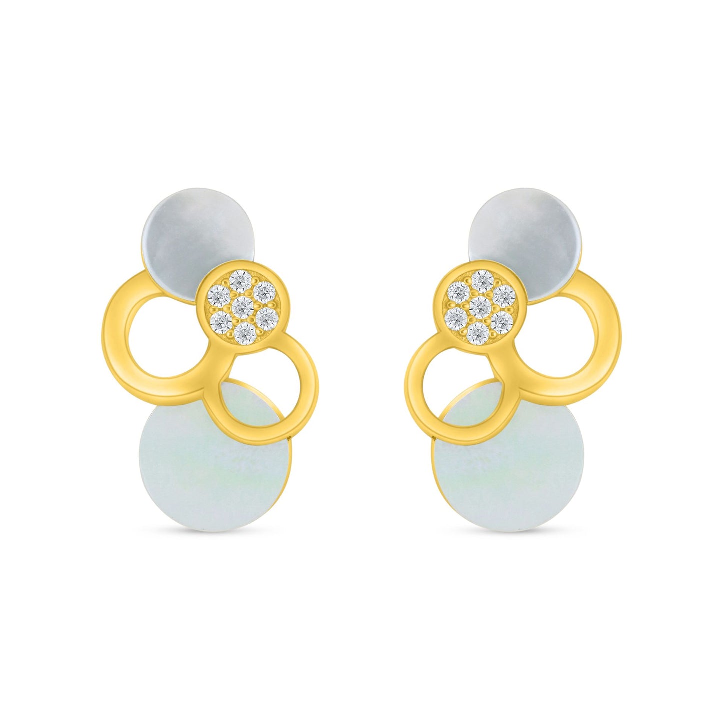 Sterling Silver 925 Earring Golden Plated Embedded With white shell And White Zircon