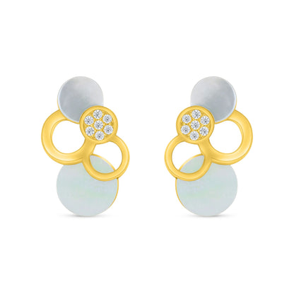 Sterling Silver 925 Earring Golden Plated Embedded With white shell And White Zircon
