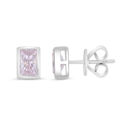 Sterling Silver 925 Earring Rhodium Plated Embedded With Pink Zircon