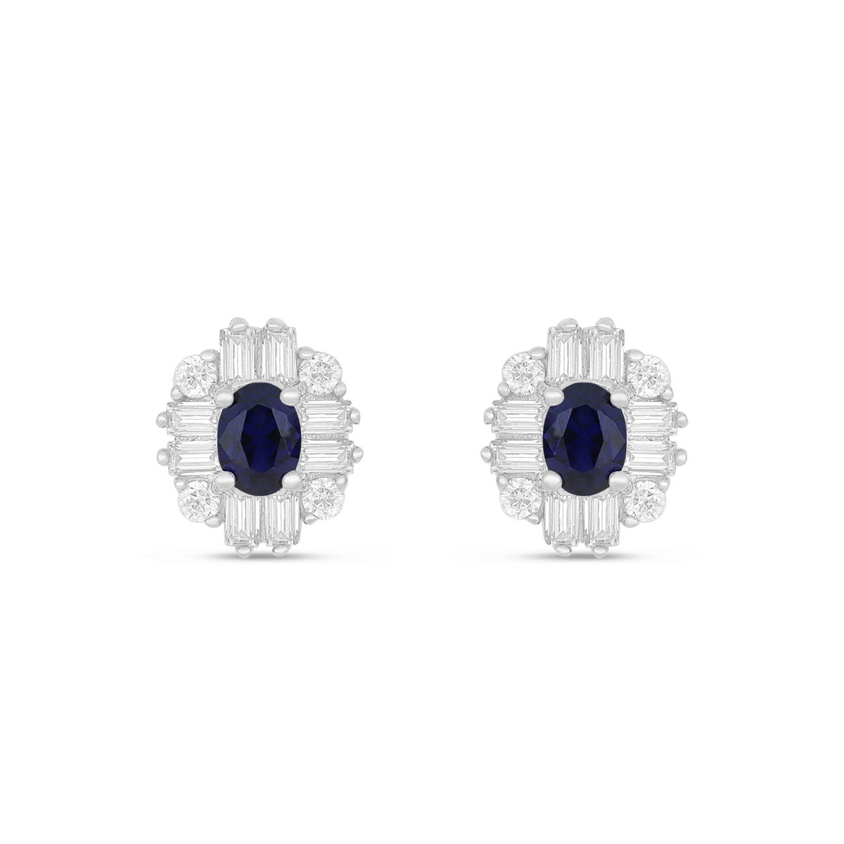 Sterling Silver 925 Earring Rhodium Plated Embedded With Sapphire Corundum And White Zircon