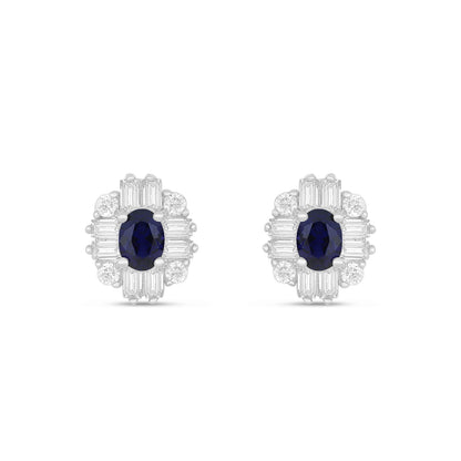 Sterling Silver 925 Earring Rhodium Plated Embedded With Sapphire Corundum And White Zircon