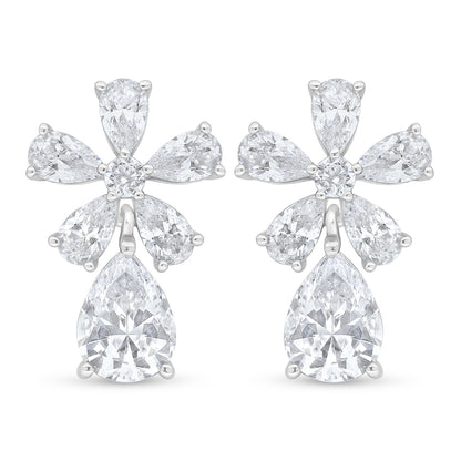 Sterling Silver 925 Earring Rhodium Plated Embedded With White Zircon