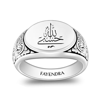 Sterling Silver 925 Islamic Ring Rhodium And Black Plated For Men