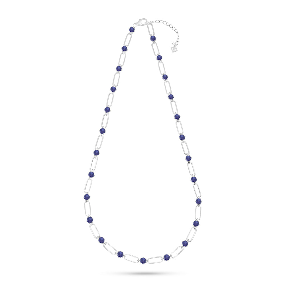 Sterling Silver 925 Necklace Rhodium Plated Embedded With Sapphire Corundum