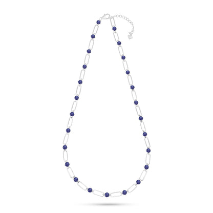 Sterling Silver 925 Necklace Rhodium Plated Embedded With Sapphire Corundum